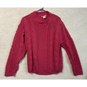 Actif Sweater Womens Medium Pink Fisherman Cable Knit Aran Crewneck VTG USA